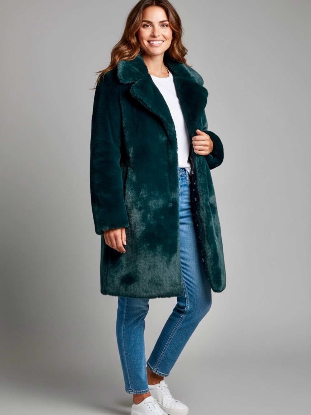 Avec Les Filles Deep Teal Faux Fur Teddy Coat